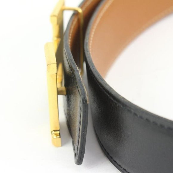 Hermès Black x Brown 32mm H Logo Belt Kit Gold Buckle 3h318s main image 4